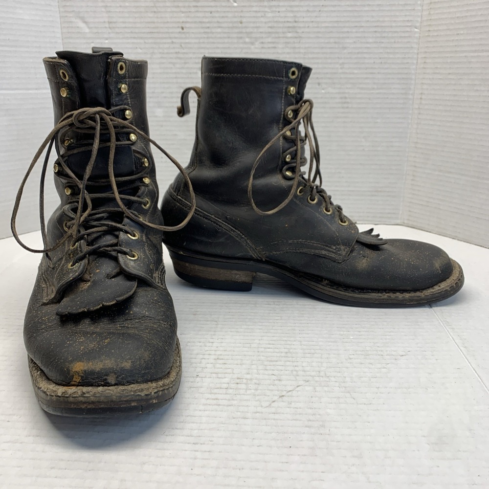Vtg WHITE'S Semi-Dress Boots/ QUABAUG Black LOGGER Men's Size US 11 C **THRASHED